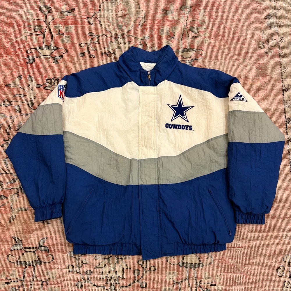 Vintage 90s Dallas Cowboys Pro Line Apex One Jacket Coat Mens L White Blue Gray
